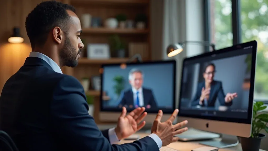 Legal professional delivering a thought leadership webinar as part of law firm content marketing strategy