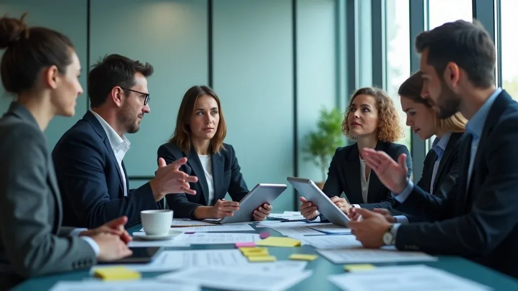 Legal professionals reviewing and debunking content marketing myths for law firms in a collaborative office
