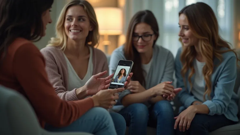 Diverse patients watching chiropractor educational video on mobile device in waiting room, showing social media engagement for chiropractic clinics