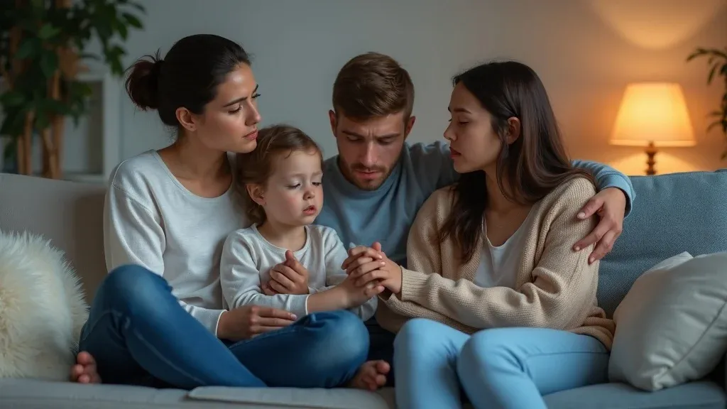 Concerned family supporting each other while considering estate planning, visualizing the emotional struggle that estate planning marketing must address